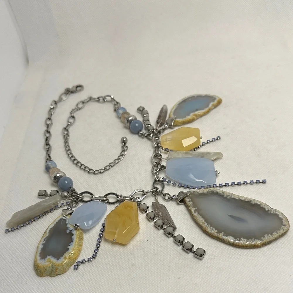 Chico’s Blue & Yellow Geode Statement Necklace – 19” Long / 4” Extender (EUC) - Picture 3 of 9